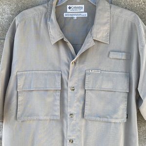 Vintage Columbia GRT Silk Button Down Short Sleeve Shirt Men’s Large Green